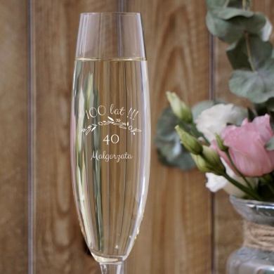 Grawerowany Kieliszek do szampana 100 LAT Personalizowany prezent na urodziny