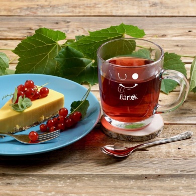 Personalizowany Kubek szklany do herbaty z grawerem Buzia Chłopca- Bartek