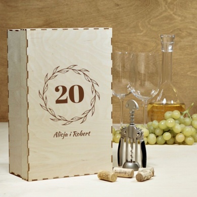 Personalizowane Pudełko drewniane na prezent dla Par na 2 wina lub kieliszki XXL  do wina ROCZNICA