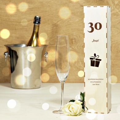 Personalizowane pudełko prezentowe na wysoki Kieliszek do szampana lub smukłą butelkę z grawerem NA URODZINY