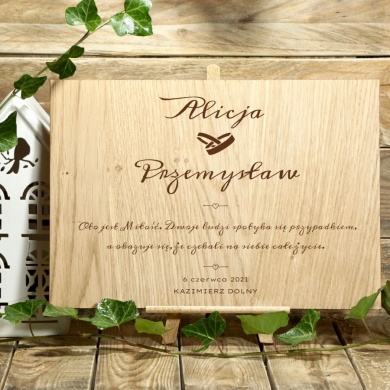 Personalizowana Tabliczka drewniana z grawerowaną dedykacją z okazji Ślubu dla Pary Młodej  OTO JEST MIŁOŚĆ