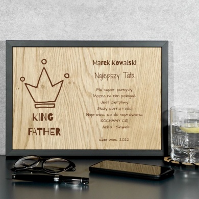 Personalizowany Obraz drewniany w ramie z własną dedykacją dla Taty King Father