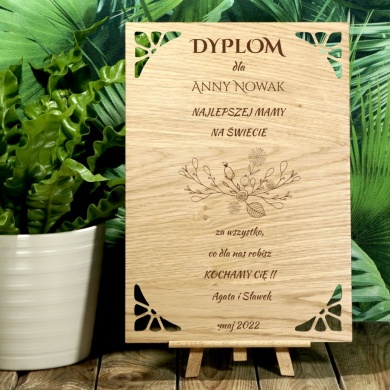 Personalizowany Dyplom dla Mamy Tabliczka drewniana z Twoją dedykacją Najlepsza Mama- Dąb