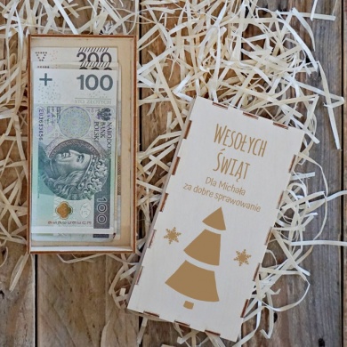 Personalizowane Pudełko drewniane na pieniądze Za Dobre Sprawowanie Prezent dla dziecka na Święta