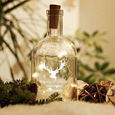 Grawerowana Butelka- karafka z oświetleniem LED Wesołych Świąt Prezent na Boże Narodzenie