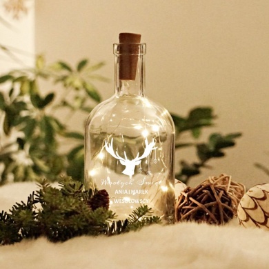 Grawerowana Butelka- karafka z oświetleniem LED Wesołych Świąt Prezent na Dwiazdkę