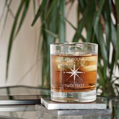Grawerowana Szklanka do whisky z grubym dnem RÓŻA WIATRÓW Prezent dla żeglarza z personalizacją