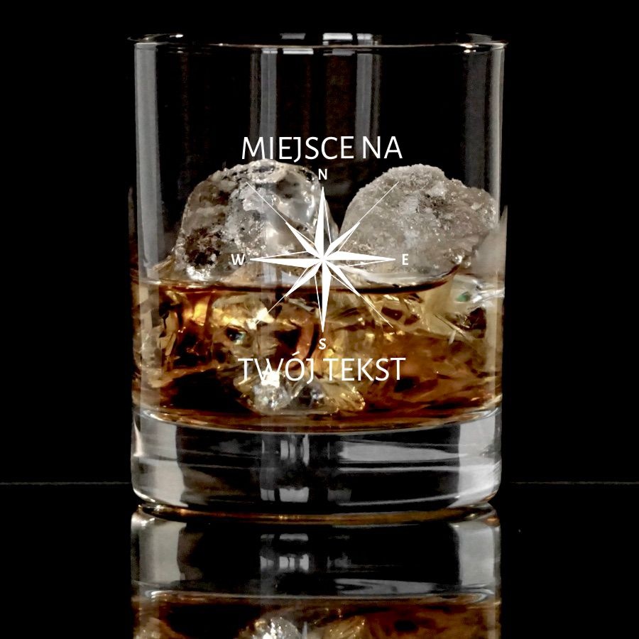 Grawerowana Szklanka do whisky z grubym dnem RÓŻA WIATRÓW Prezent personalizowany dla żeglarza