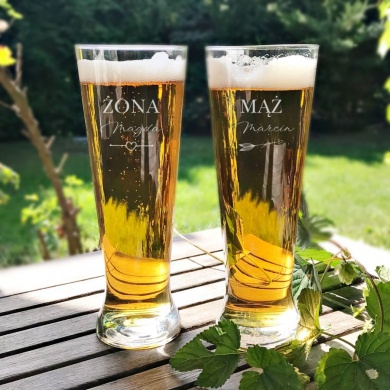 Szklanki do piwa z grawerem dla Par Żona Magda i Mąż Marcin personalizowany prezent dla małżeństwa (x2)