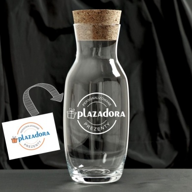 Grawerowana Karafka na wodę z naturalnym korkiem- przykład Logo Plazadora