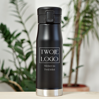 Spersonalizowany Kubek termiczny ze stali nierdzewnej 600 ml z grawerem Twoje Logo- czarny