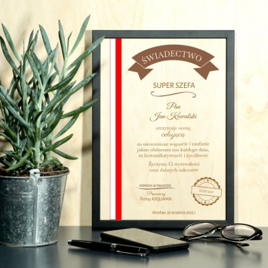 Personalizowana Tabliczka drewniana w ramie z grawerem Super Szef prezent dla szefa na pożegnanie
